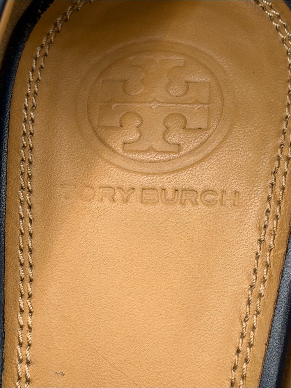 Tory Burch 85MM Cap-Toe Pump Leather Size 10M Ink Navy/Black - Picture 8 of 10